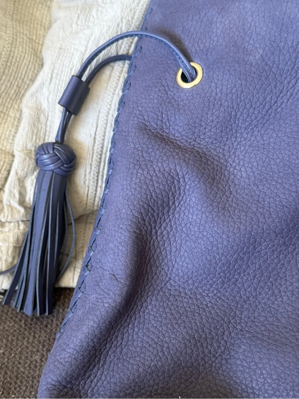 NWOT KATE SPADE BLUE LG TOTE Brandice Pratt Street Tassels ZIP BAG  Blue Leather